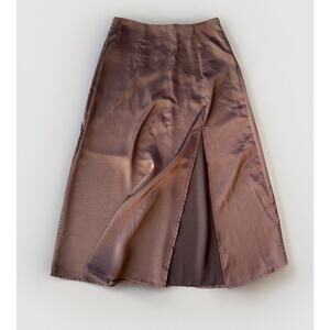 PINCH Womens Brown Satin MIDI Skirt Size M NWT Tencel Zip Thigh Slit